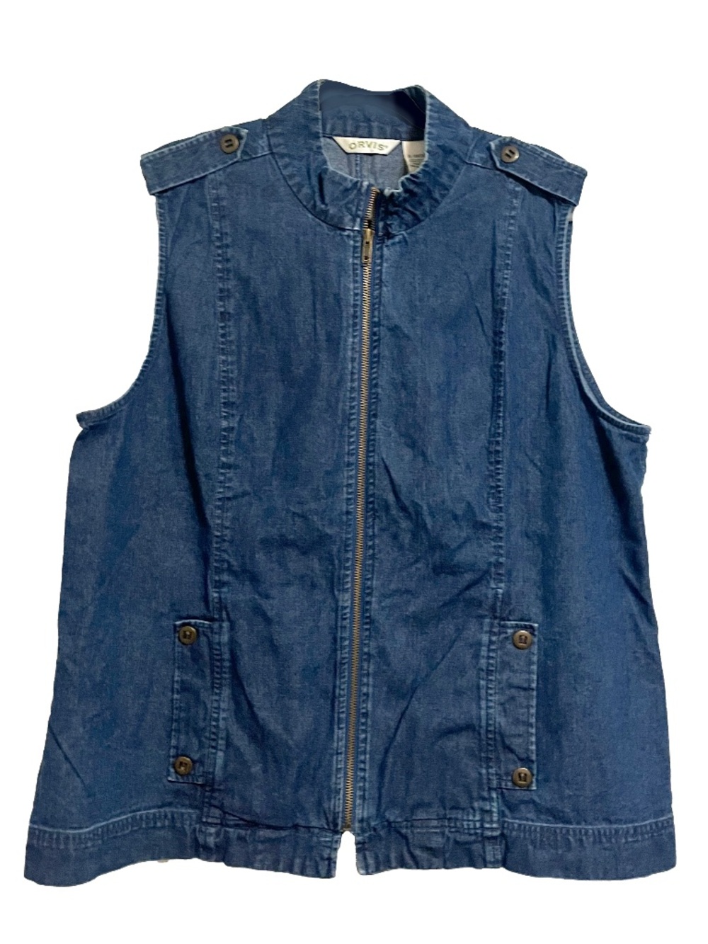 ORVIS - Denim Blue Jean Zip Front Pockets Casual High Neck Vest - XL 18/20